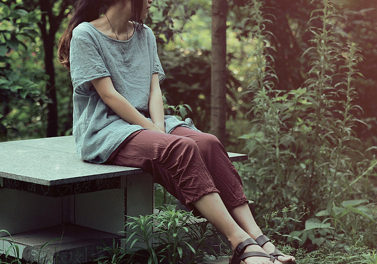 【向日葵记忆】原创设计文艺复古 微透的短袖稀疏亚麻上衣 光阴的故事