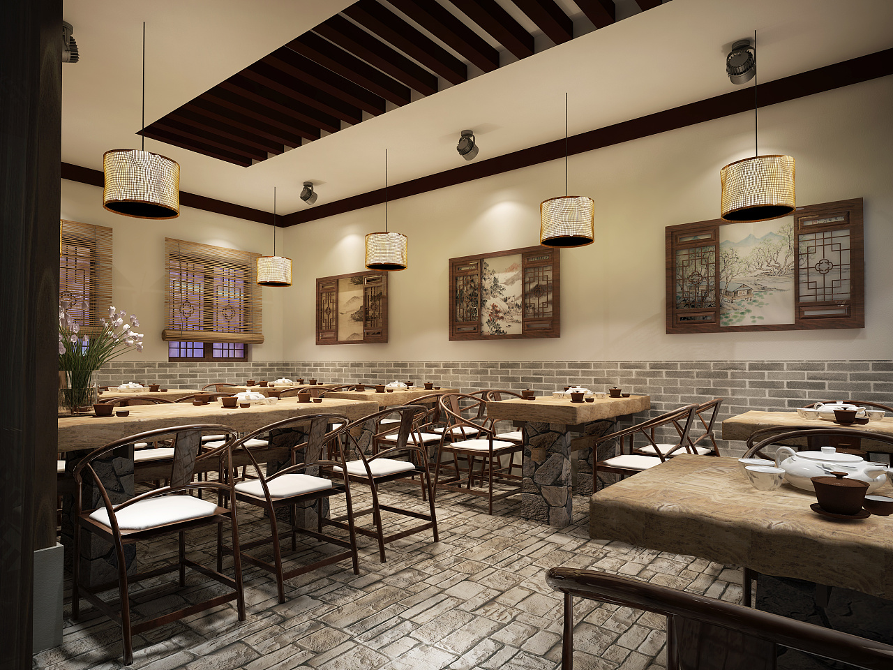 的地面,木雕花与实木饰面板的使用,复古的风格更适合有时间积累的事物