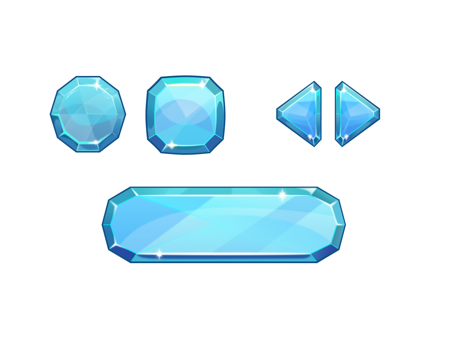 蓝色卡通水晶按钮临摹