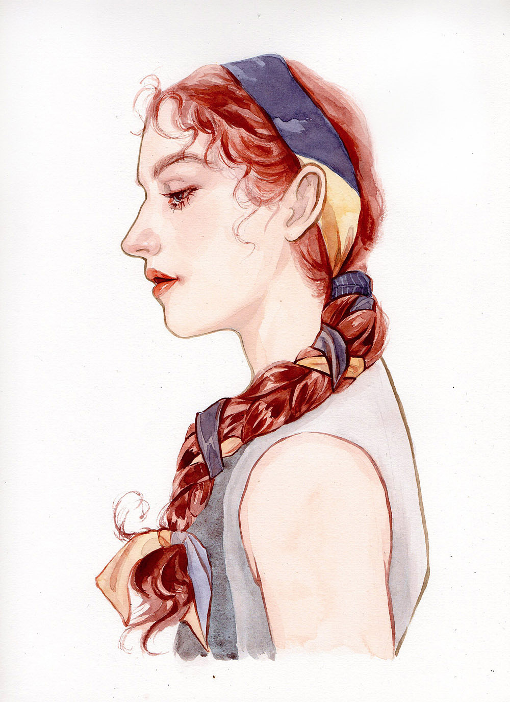 红发女孩 小清新水彩人物插画