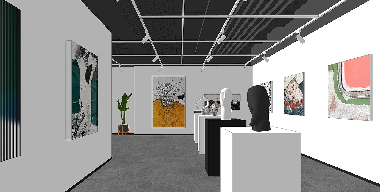 画展艺术展厅su模型下载