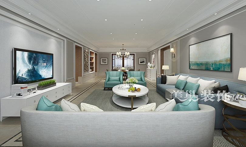 华润悦府280平五室两厅美式乡村装修样板间——效果图