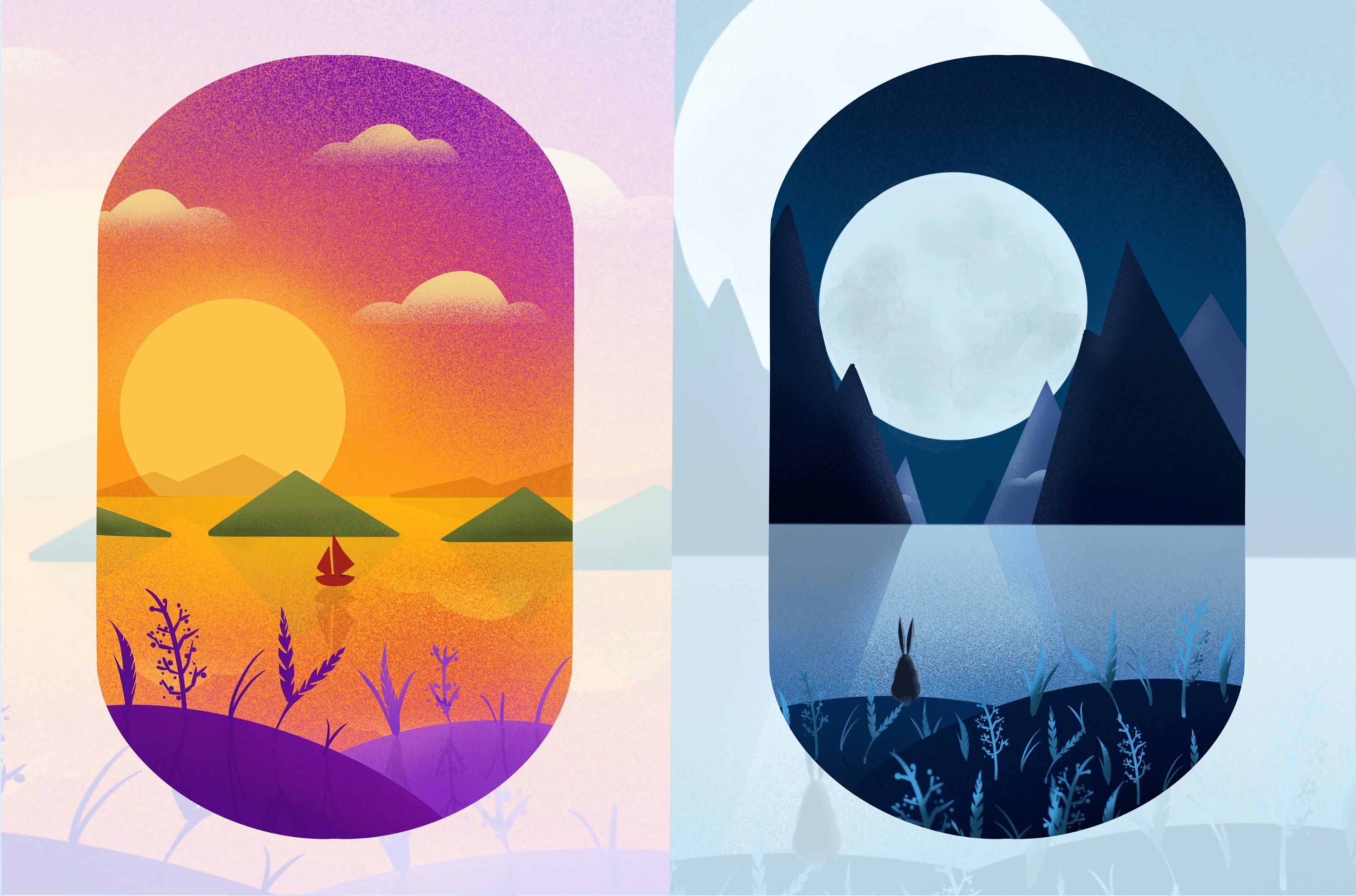 插画【网页插画】日月