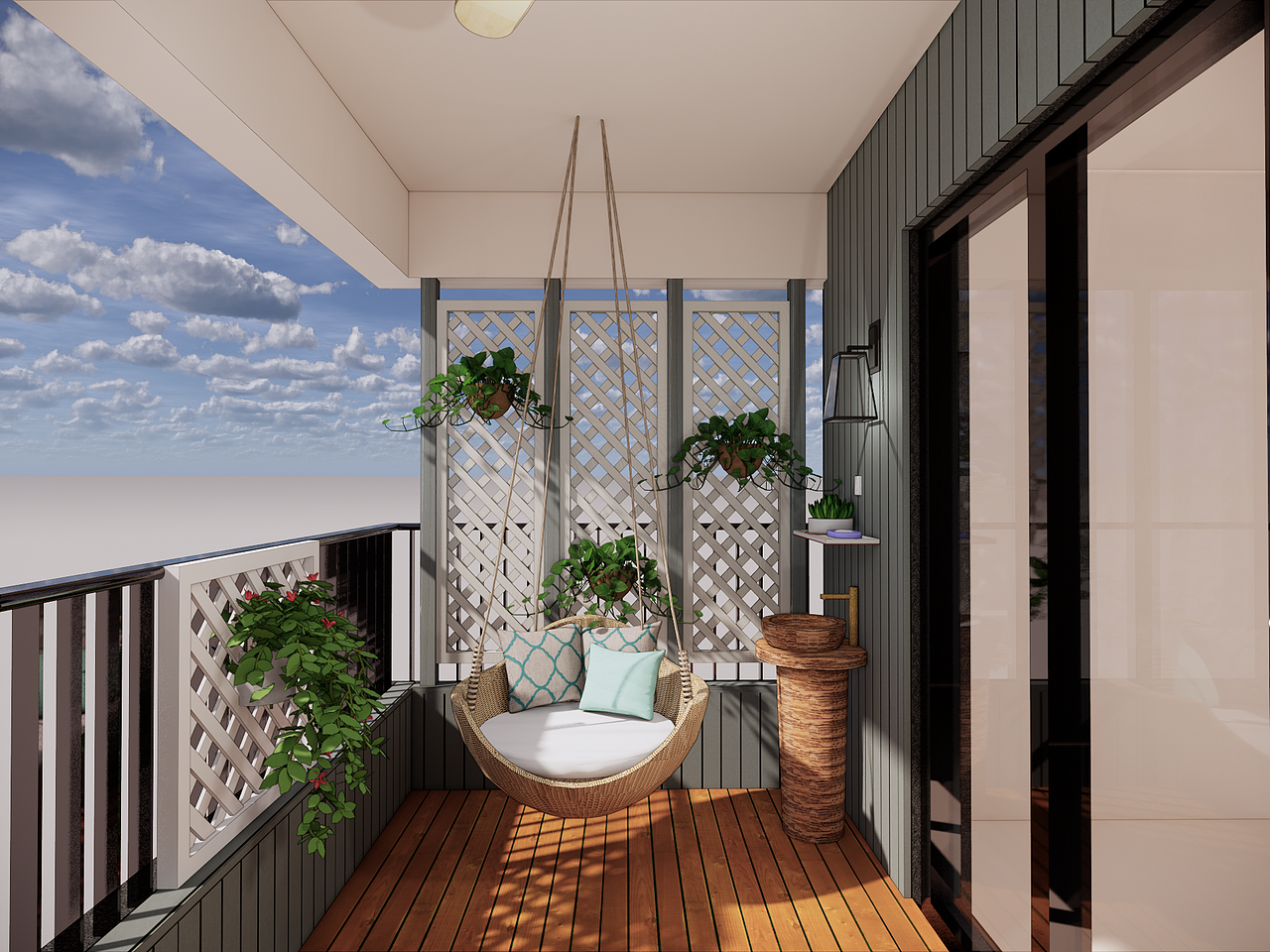 简约现代风休闲阳台|空间|景观设计|璟丰园林丶花木_原创作品-站酷