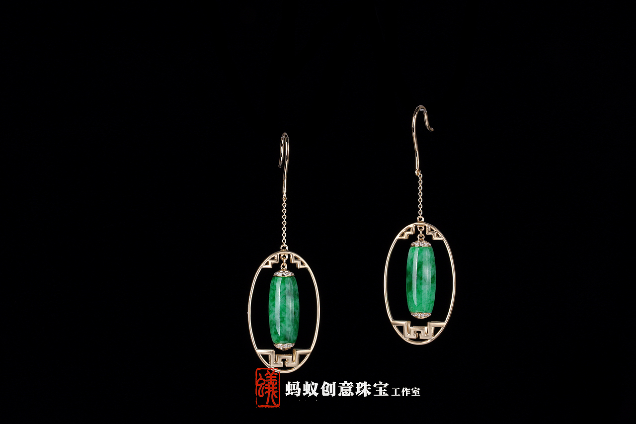 蚂蚁创意珠宝工作室—原创设计中式宫廷风翡翠桶珠耳钉（图ZMTExMDk5MzUy） - 首饰设计 - 站酷设计师蚂蚁创意珠宝原创素材 - 站酷ZCOOL