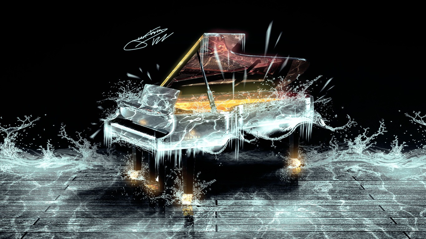 冰冻水喷溅钢琴