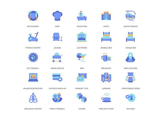简约的扁平化酒店服务ICON