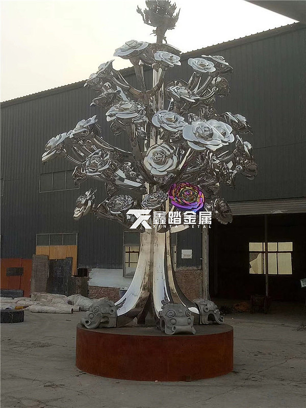 镜面七彩不锈钢玫瑰花雕塑——永不凋零