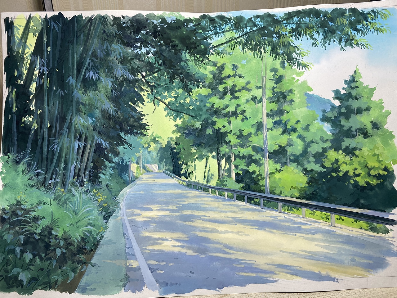 不透明水彩原创,家门外的景色