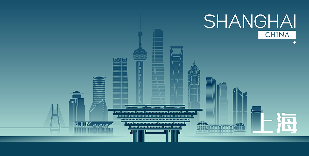 上海天际线矢量插画