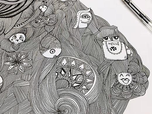 手绘线稿插画