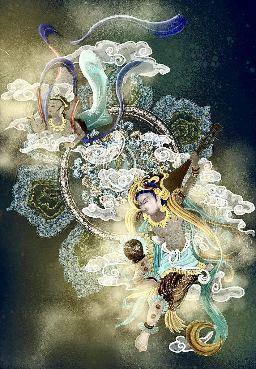 原创国风插画〈一梦入敦煌〉（图ZMzM1MzY2OTky） - 艺术插画 - 站酷设计师哈喽画画的树小姐原创素材 - 站酷ZCOOL