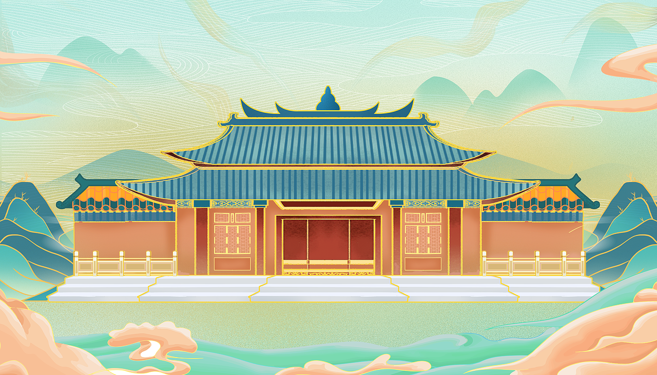 中国风国潮建筑插画
