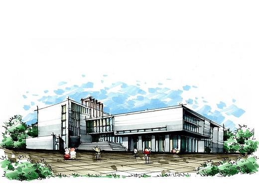 学校图书馆建筑手绘带步骤可临摹上马克昆明手绘培训