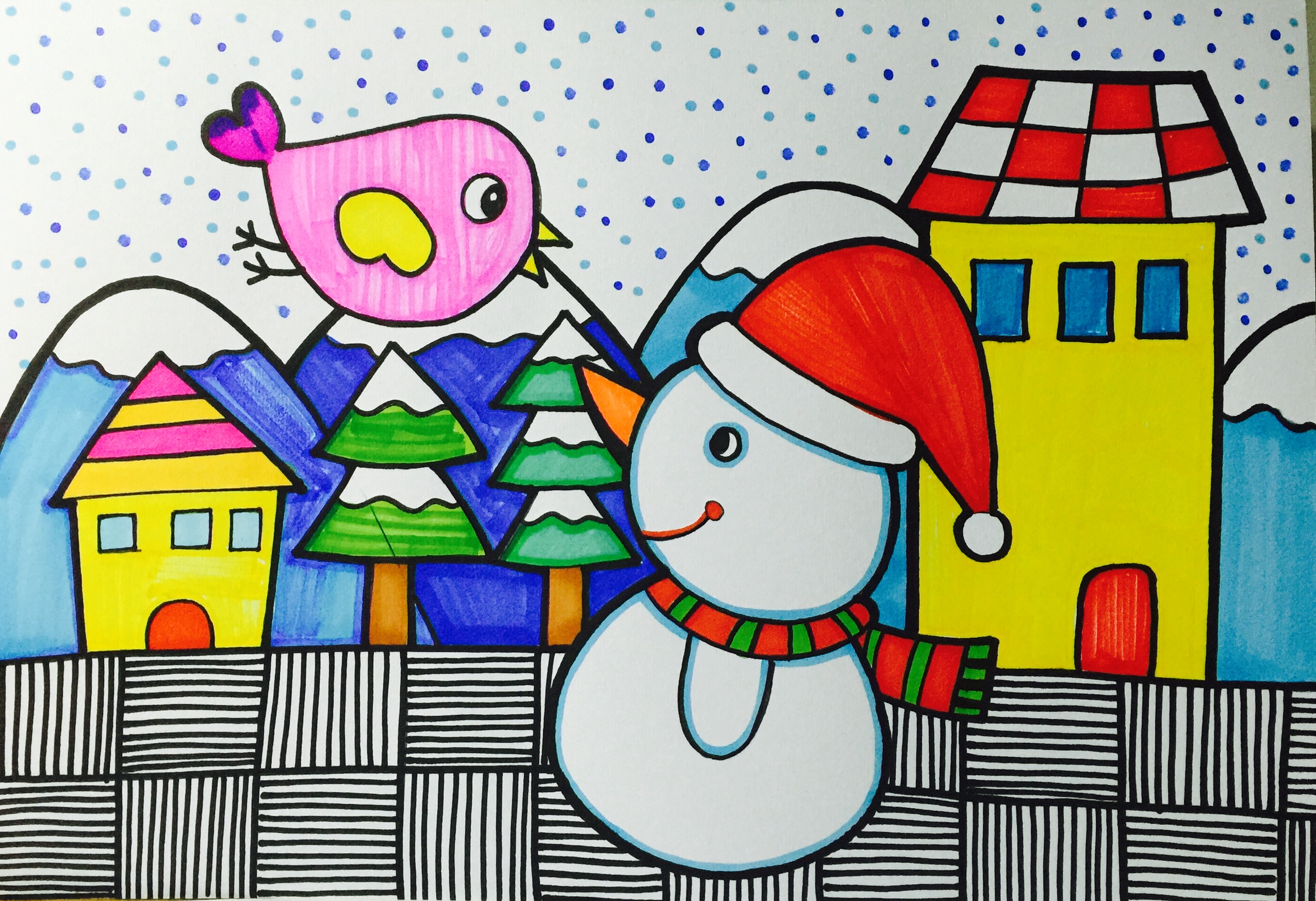 儿童画雪景 简易图片