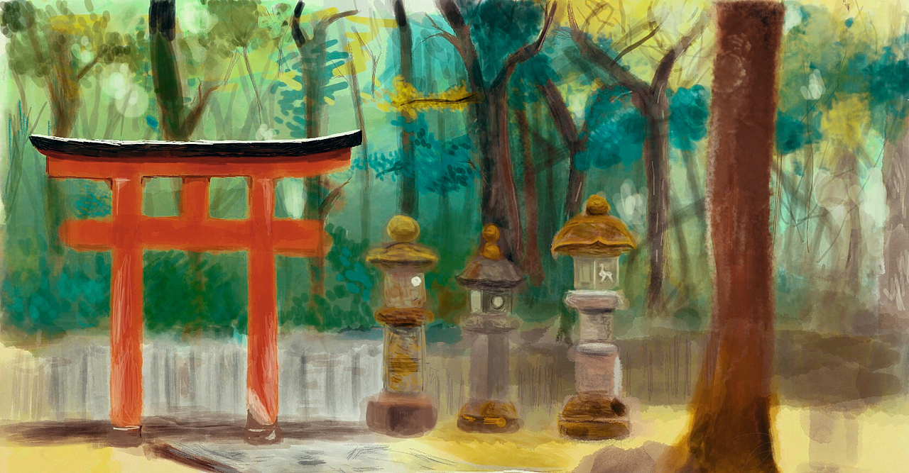 日本鸟居场景7515|插画|创作习作|王深不加水_原创作品-站酷zcool
