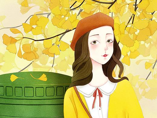 银杏树下的少女