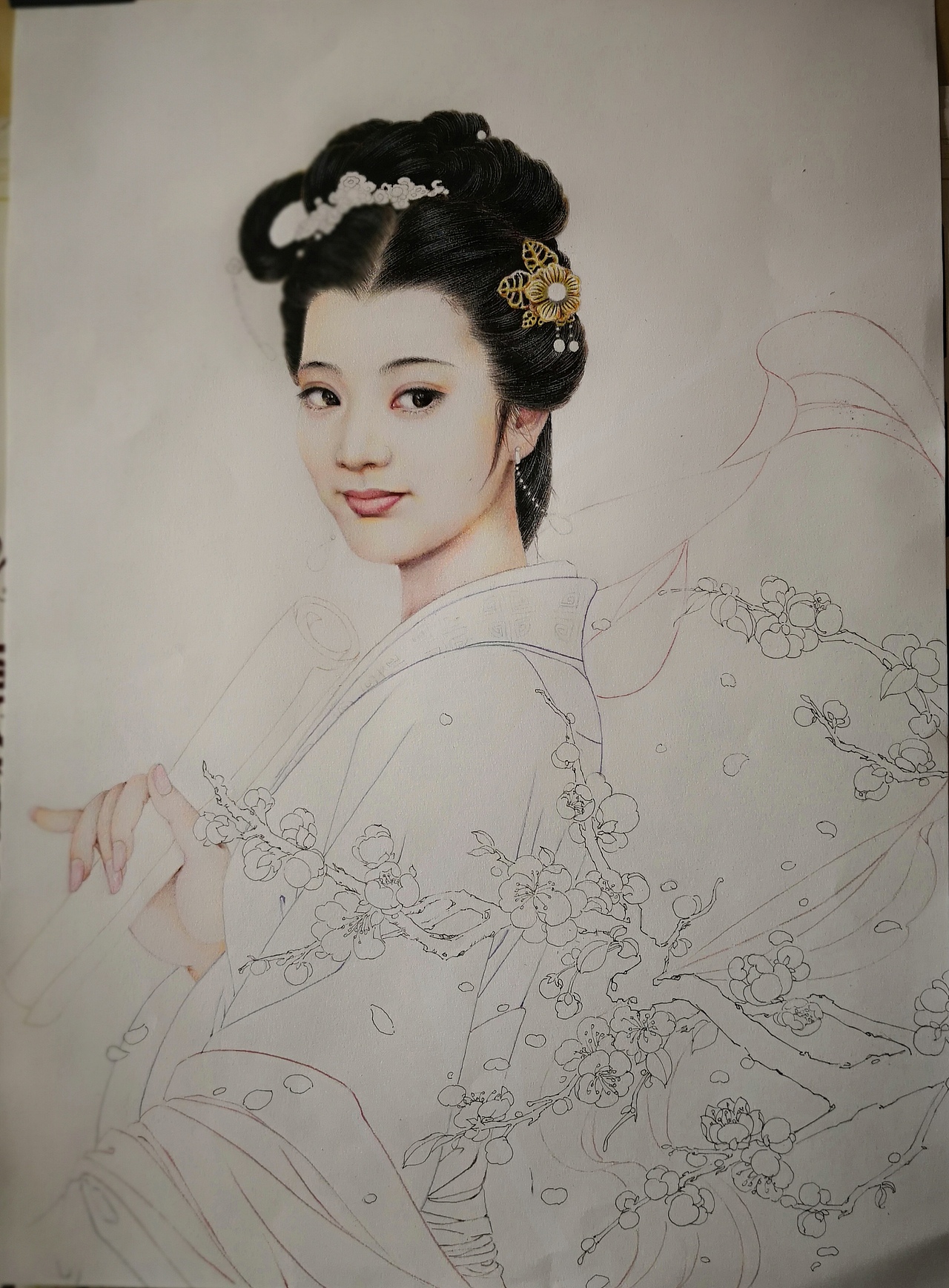 古风彩铅仕女图——赏梅(李清照小像)