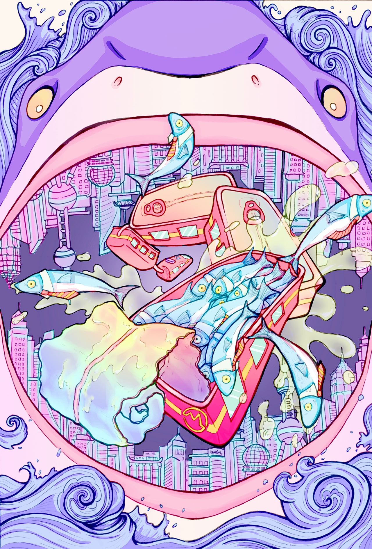 彩色装饰插画：上海，上海！（图ZMjU2Njg4NDQ4） - 艺术插画 - 站酷设计师蓝环章鱼原创素材 - 站酷ZCOOL