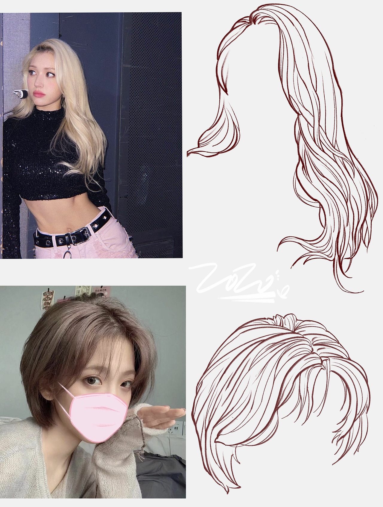 女生头发练习（图ZMzA0NDAxNzU2） - 艺术插画 - 站酷设计师reallyzozo原创素材 - 站酷ZCOOL