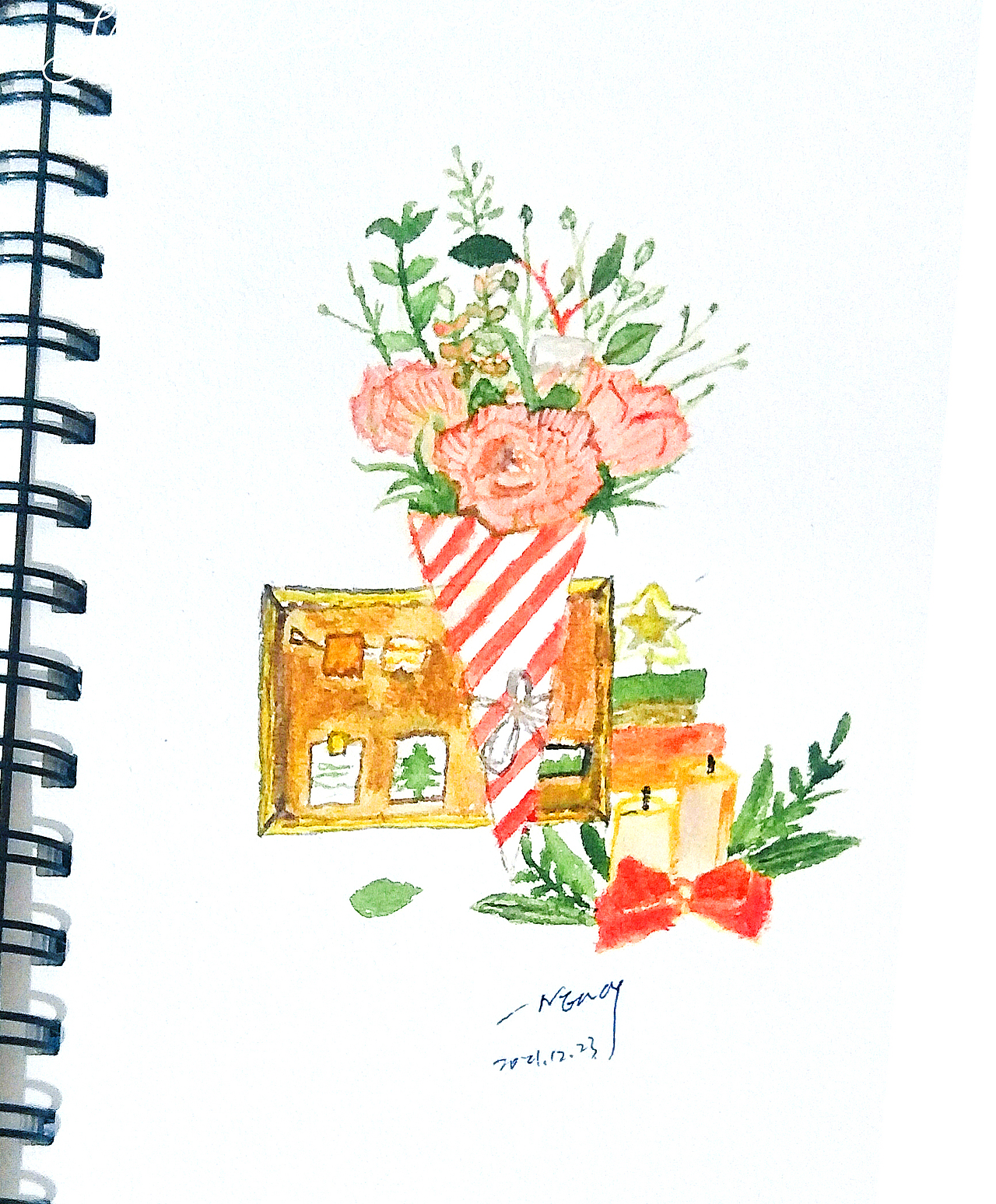 圣诞节氛围水彩画