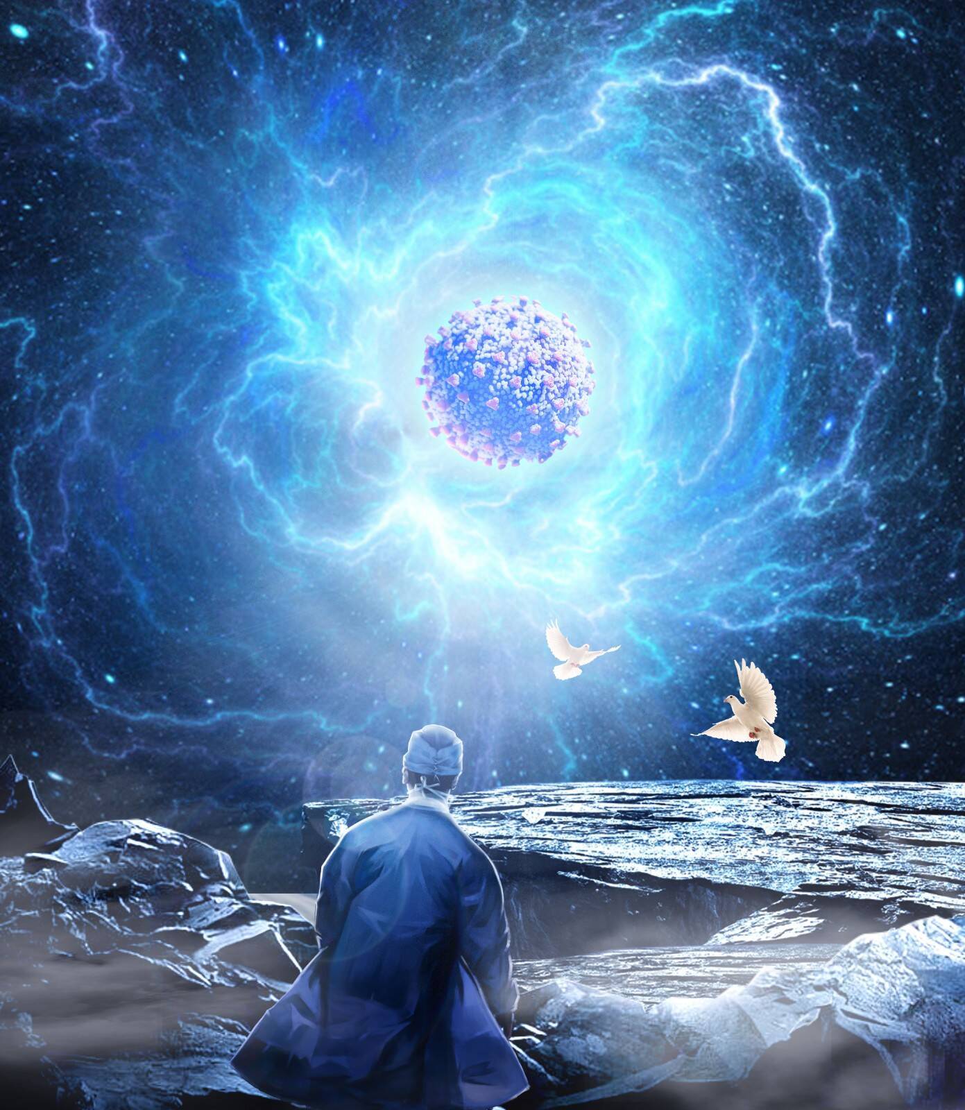 最美逆行者战疫科幻创意ps海报