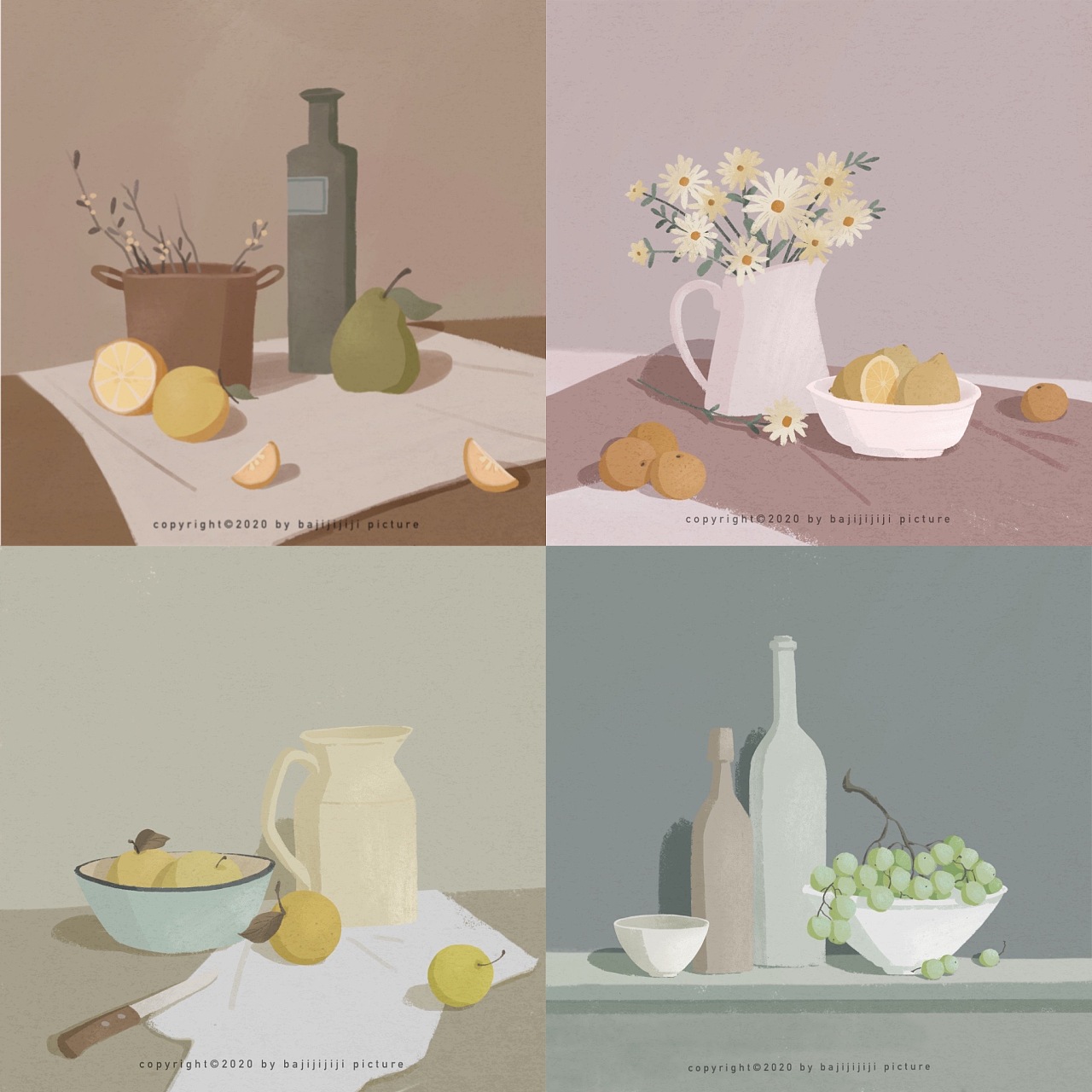 一组高级灰扁平静物插画