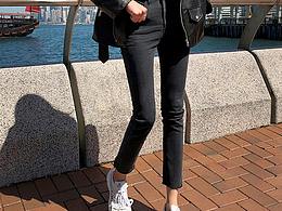 模特玲玲 直筒牛仔褲拍攝 寬松九分褲拍照 喇叭褲攝影