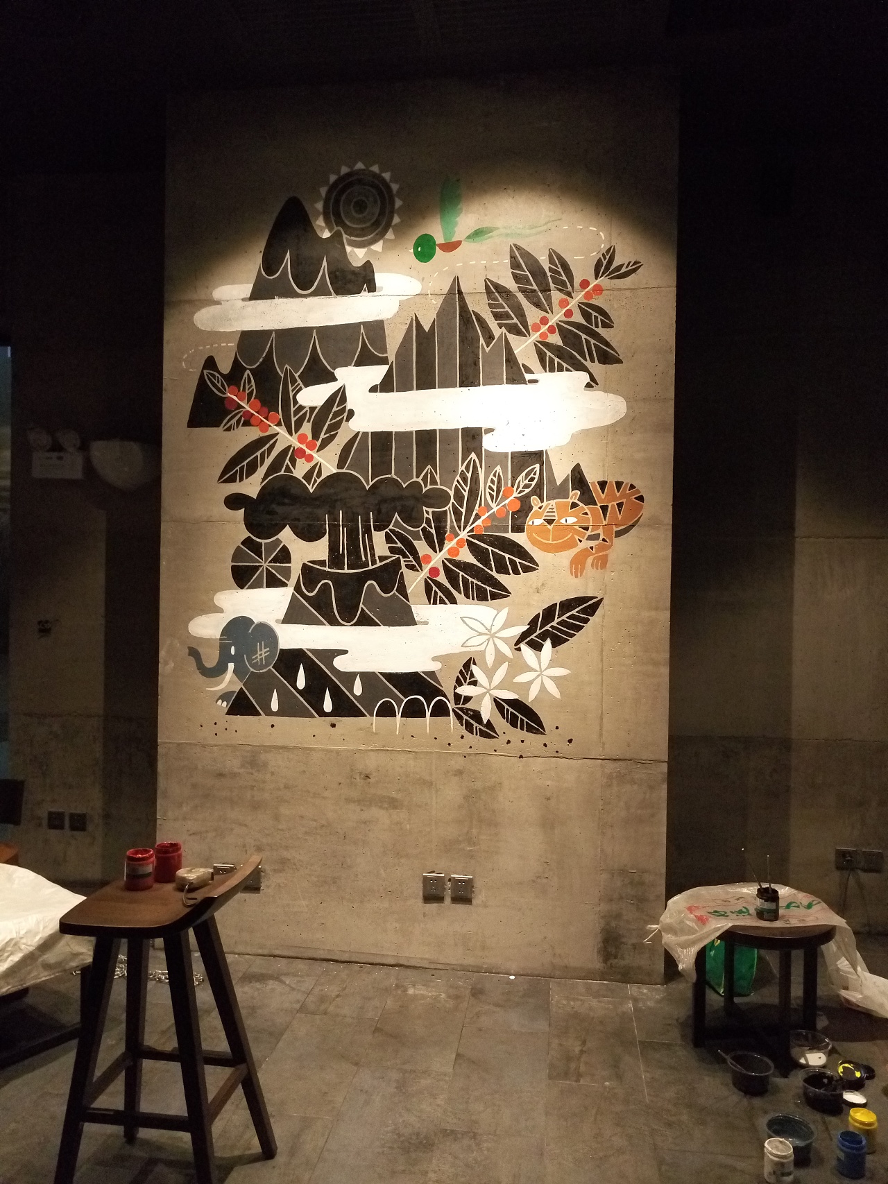 清远万达广场 星巴克 彩绘壁画|纯艺术|绘画|广州墙绘艺术 - 原创作品