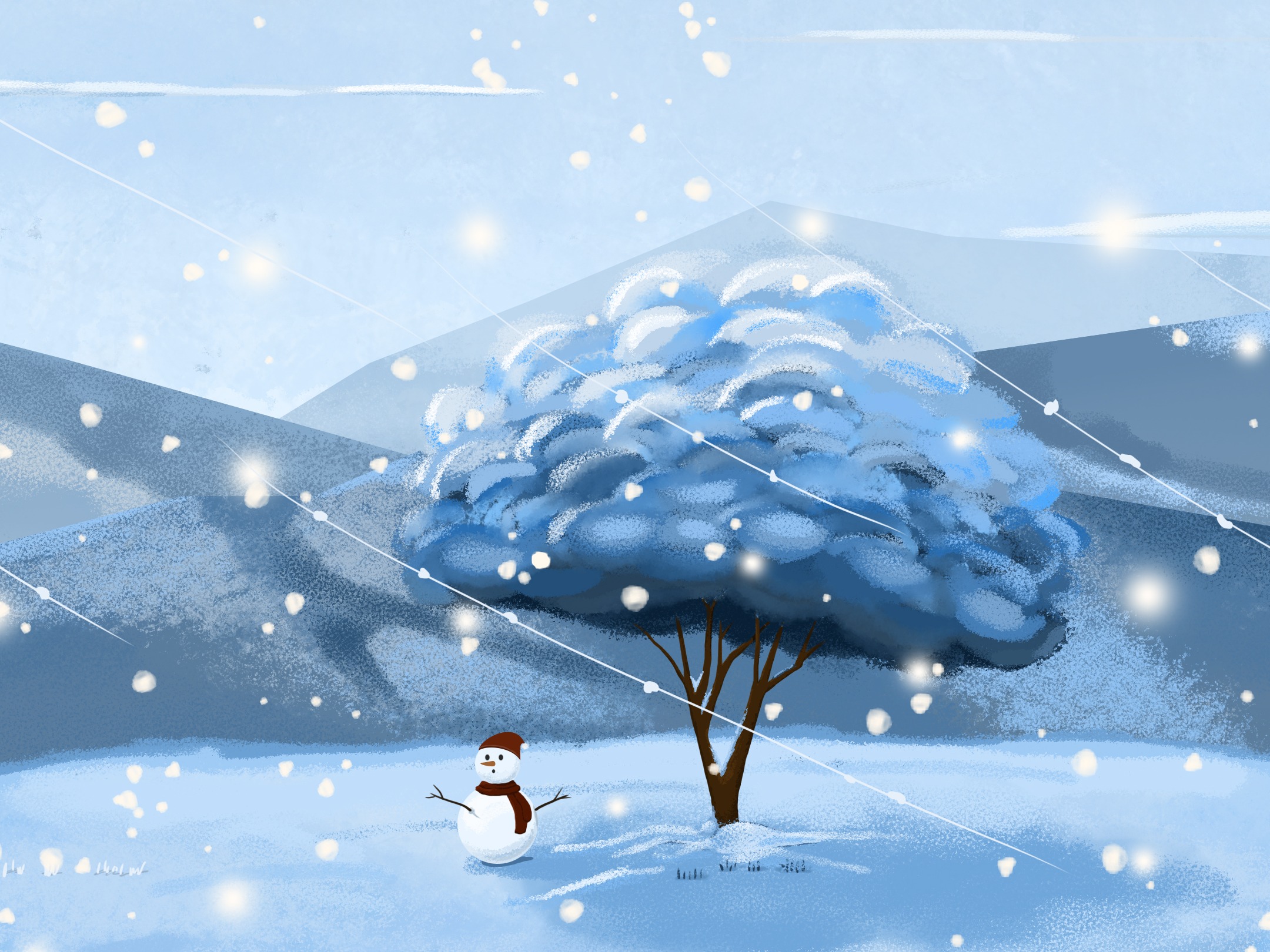 冬天雪人房子树木图片图片