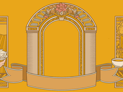 民国男女白茶包装插画设计