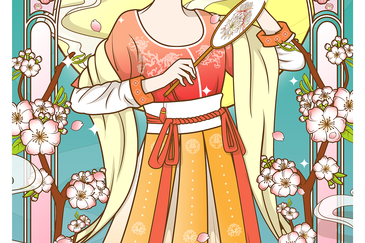 月下芳华-穆夏版式宫廷插画