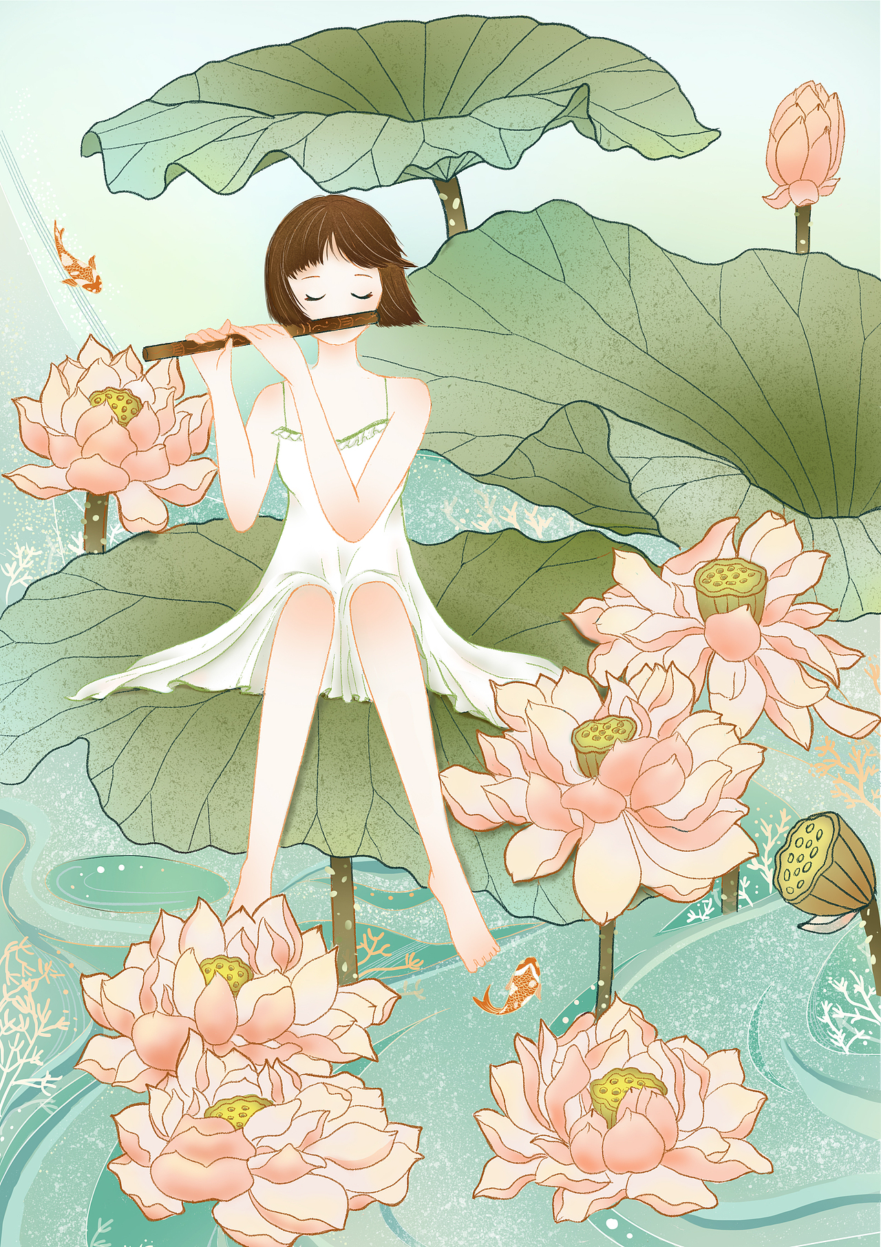 荷花 荷叶 女孩