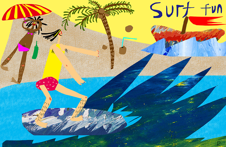 冲浪插画
