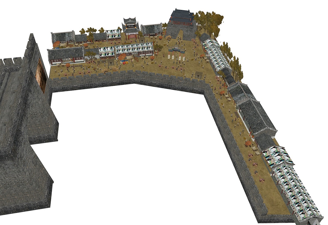 古代商业街SU模型下载