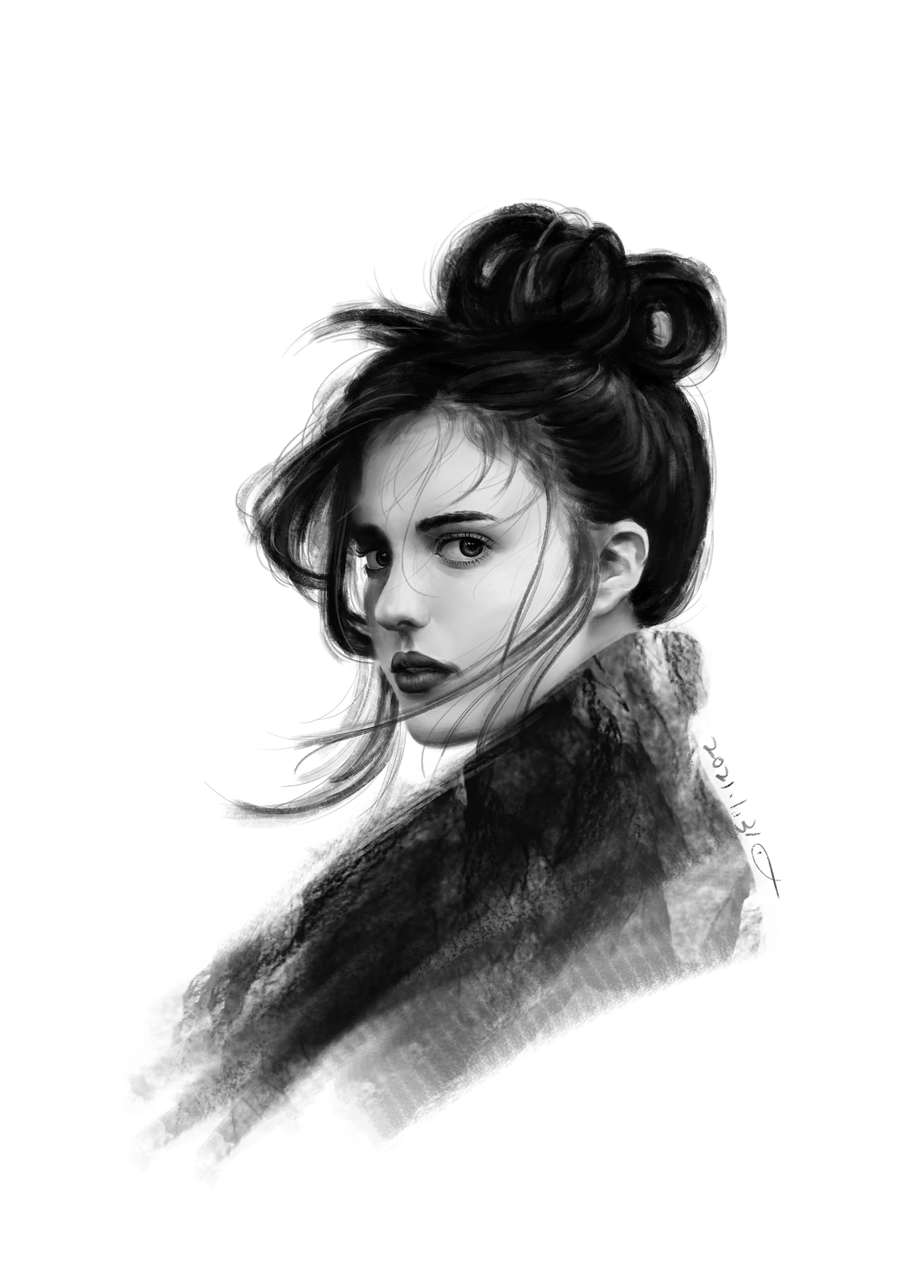 黑白人像-日常厚涂练习