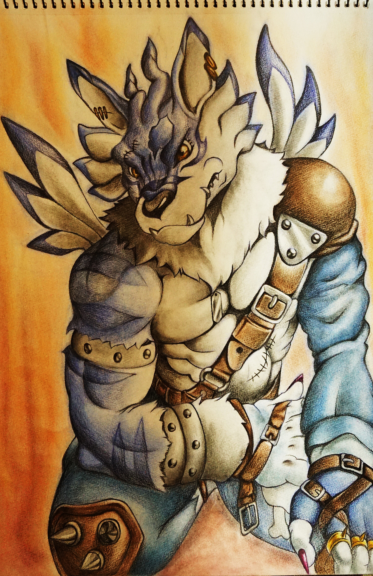 原创作品:数码宝贝 手绘狼人加鲁鲁兽