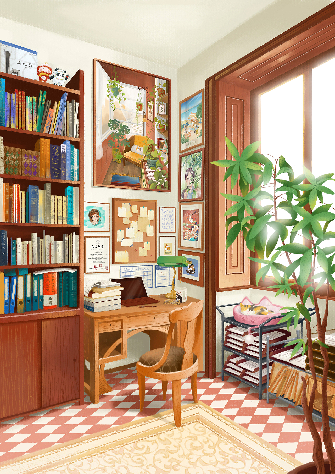 《书房》 原创插画场景（图ZMzAwOTM0MzA0） - 创作习作 - 站酷设计师纳兰润下原创素材 - 站酷ZCOOL