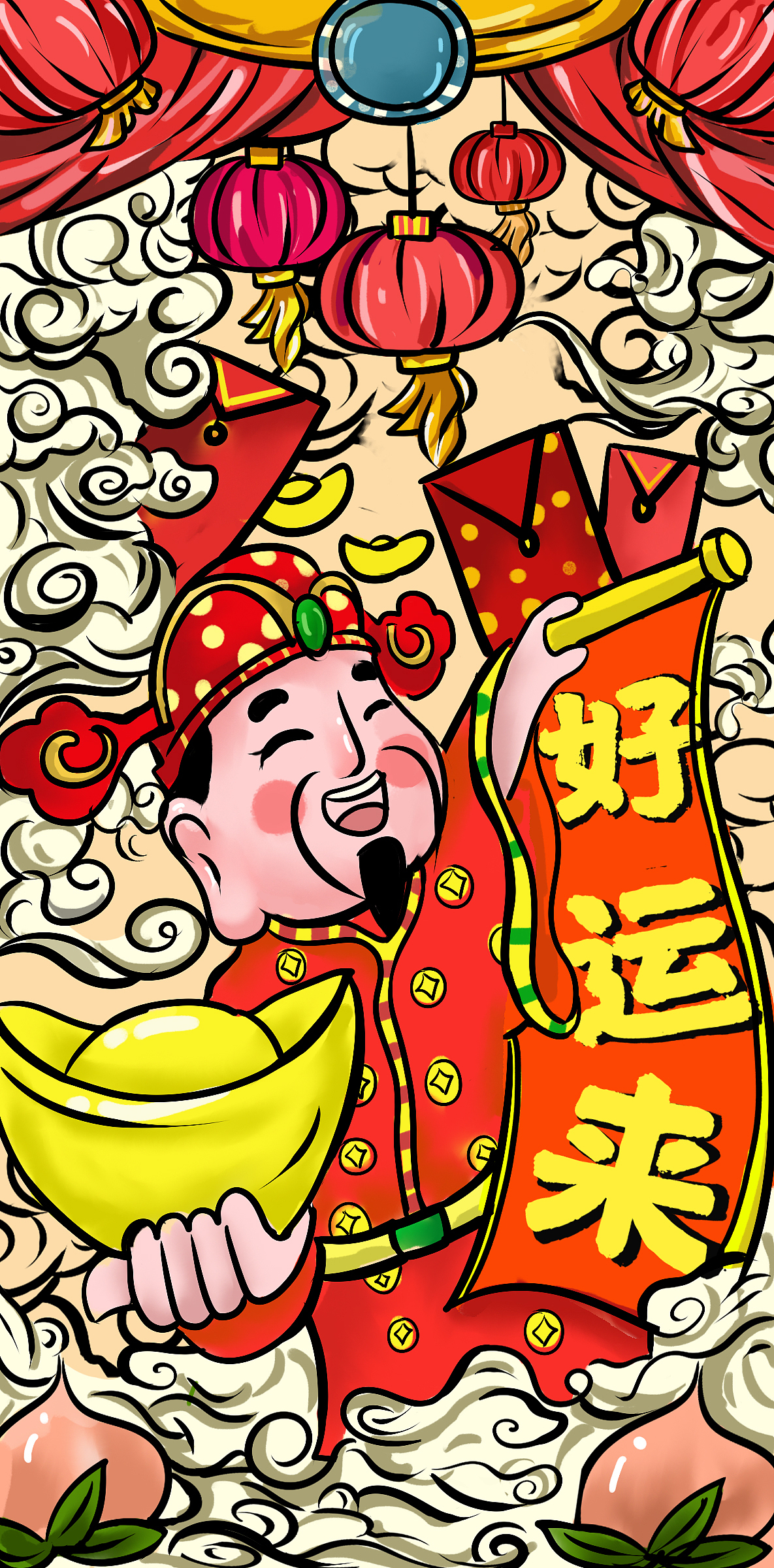 国潮系列 财神系列 商业插画（图ZMTk2NzgwMDQ4） - 商业插画 - 站酷设计师月岛雯o原创素材 - 站酷ZCOOL
