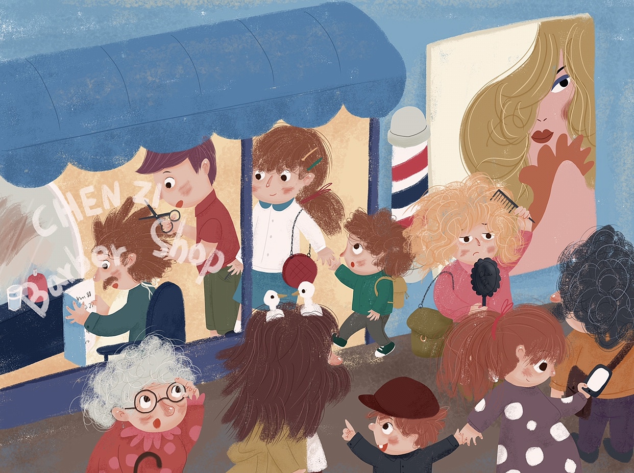 儿童插画《剪头发》（图ZMTk2NTU5NDYw） - 儿童插画 - 站酷设计师甜辰子原创素材 - 站酷ZCOOL