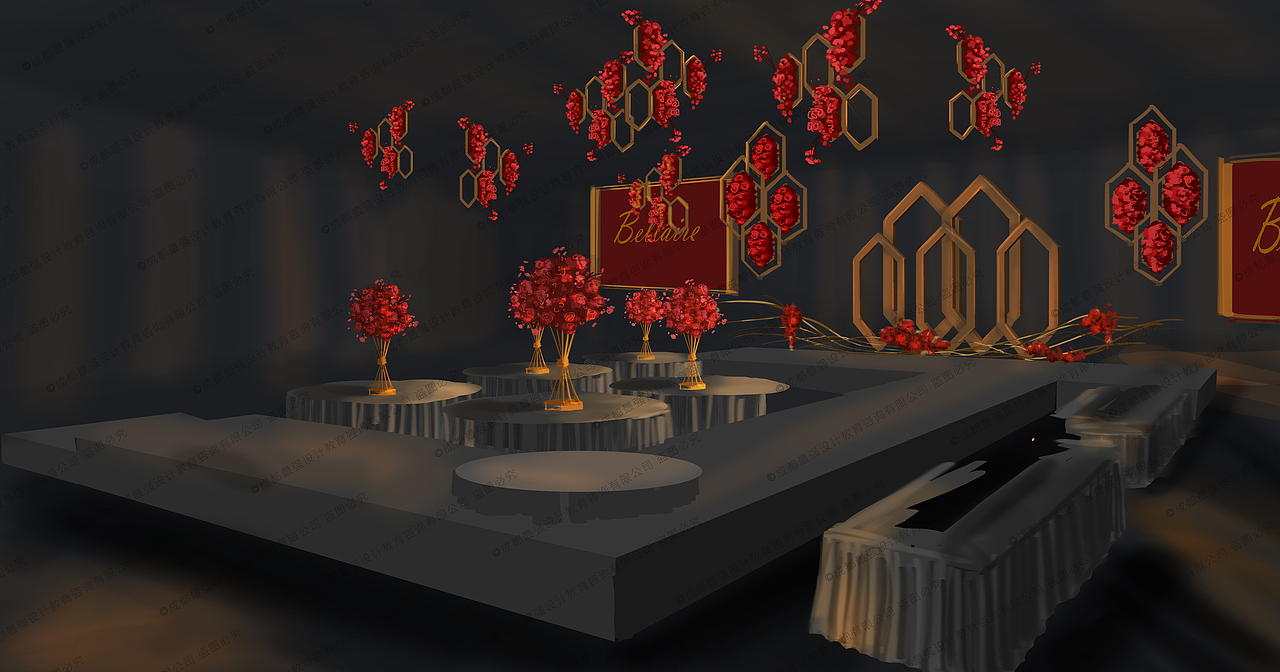 婚礼电脑ps手绘——夜红宴（图ZMTI1MDY0OTg4） - 舞台美术 - 站酷设计师最强婚礼手绘原创素材 - 站酷ZCOOL