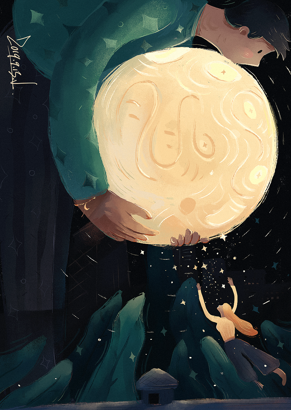 原创插画《有星星，有月亮》（图ZMjMxNDA3NDIw） - 商业插画 - 站酷设计师画非话原创素材 - 站酷ZCOOL