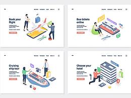 2.5D现代智能远程医疗办公商务科技通讯登陆插画海报