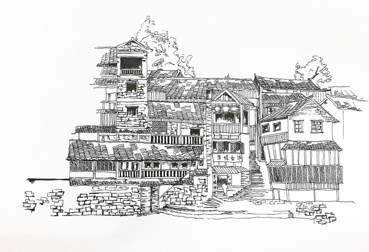 凤凰古镇速写小稿