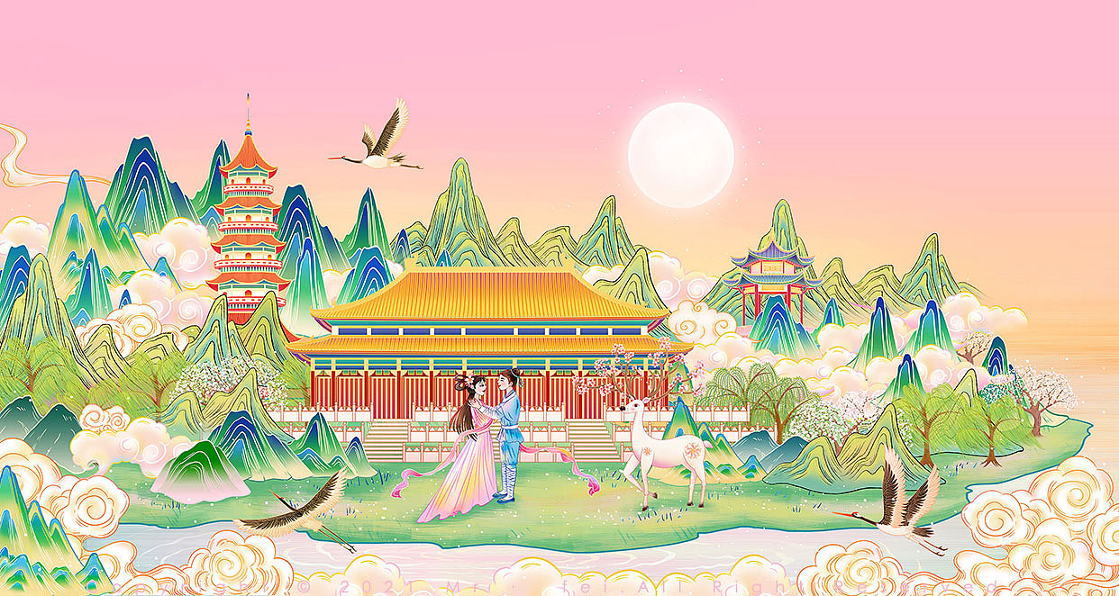 国风山水园林建筑插画（图ZMjUxNjM1NDgw） - 商业插画 - 站酷设计师Fei先生原创素材 - 站酷ZCOOL