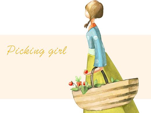 女孩采摘手绘