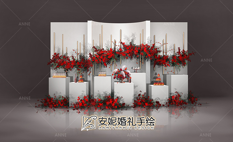 红色点缀 甜品区 安妮婚礼手绘（图ZMTUxMzY3MzUy） - 舞台美术 - 站酷设计师安妮婚礼手绘原创素材 - 站酷ZCOOL