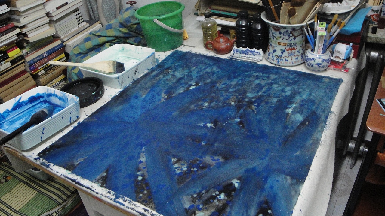 20150513通宵绘制——泼彩《夜色荷塘》两幅(附:绘画步骤图)