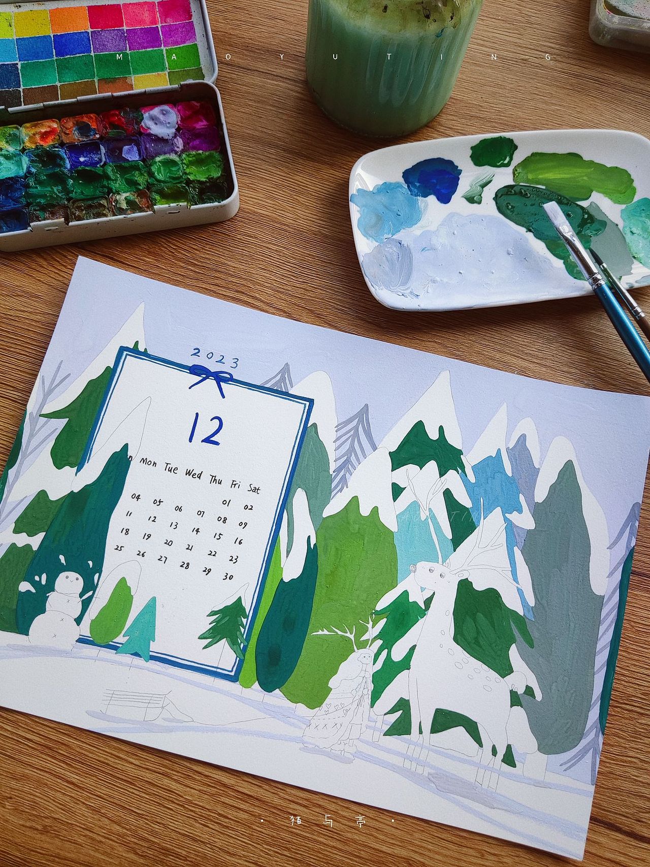 2023插画月历|不透明水彩（图ZMzMwNDg4MTA4） - 创作习作 - 站酷设计师猫与亭原创素材 - 站酷ZCOOL