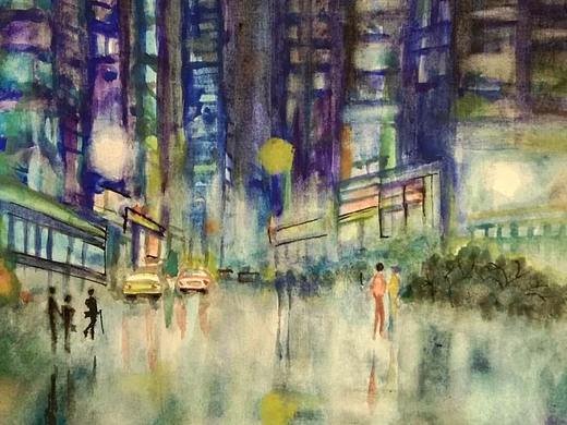 水彩《夜空》 作者:果酱女王-俞果